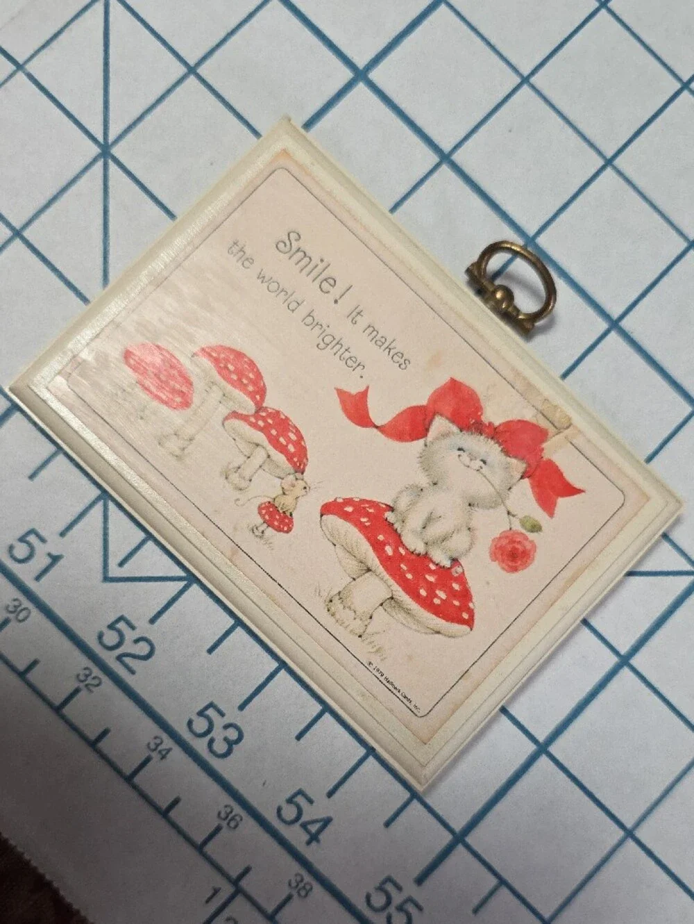 Hallmark Plaque 1979 - Smile! It makes the world brighter! Kittten & Mouse VTG